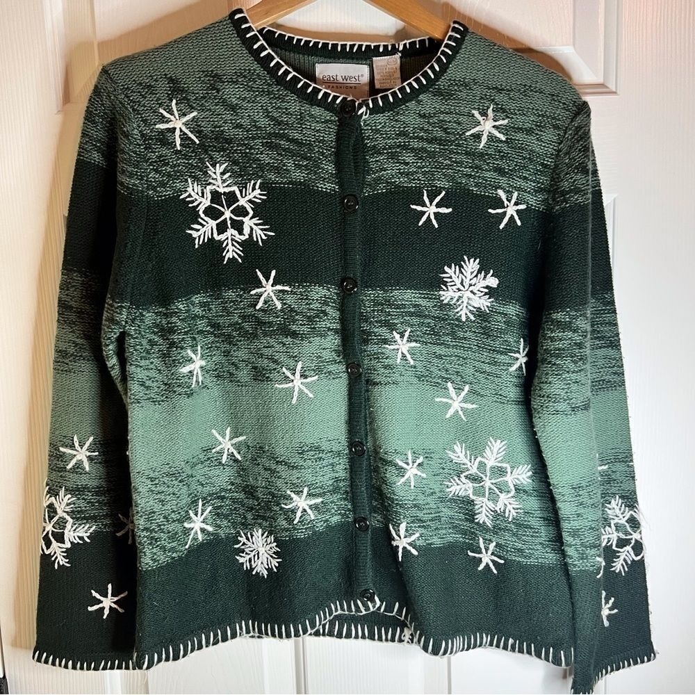 East West Vintage Sweater‎ Size Medium Coastal Grandma Knitted Button Cardigan